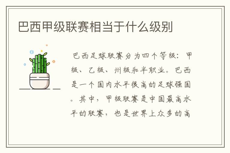 巴西甲级联赛相当于什么级别