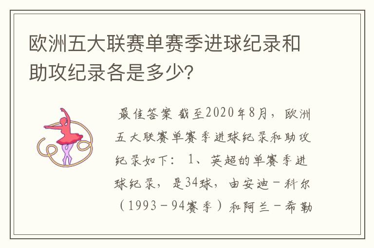 欧洲五大联赛单赛季进球纪录和助攻纪录各是多少？