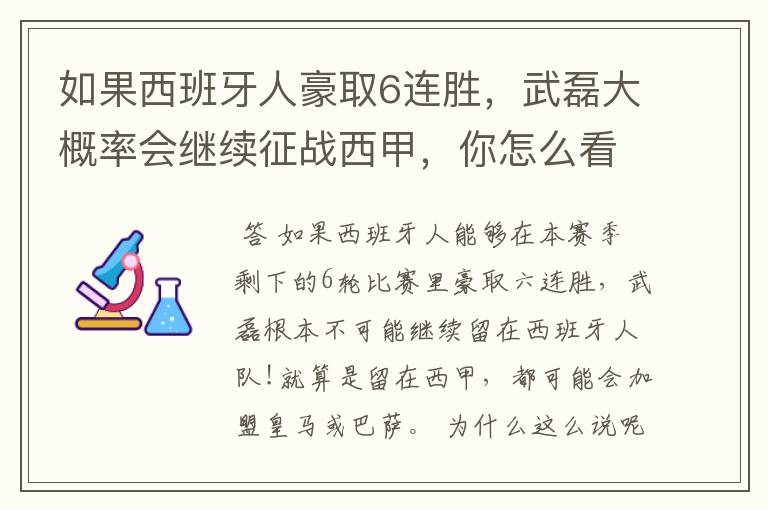 如果西班牙人豪取6连胜，武磊大概率会继续征战西甲，你怎么看？