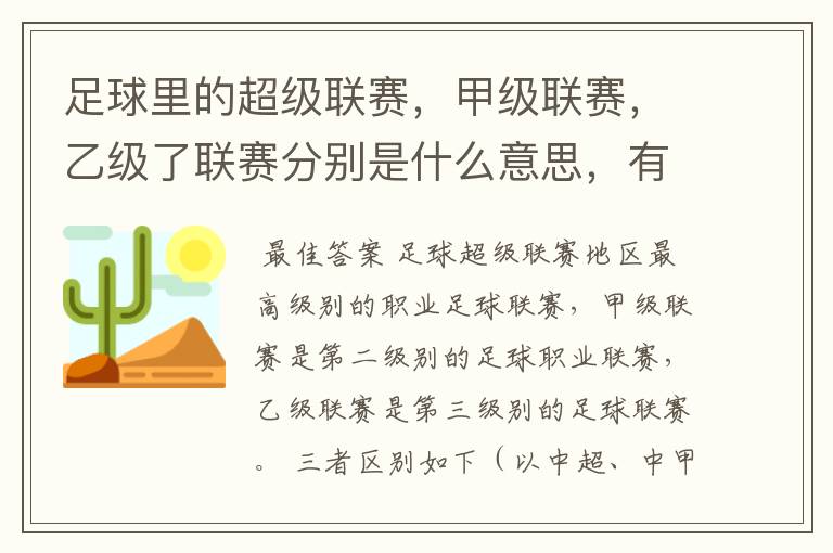 足球里的超级联赛，甲级联赛，乙级了联赛分别是什么意思，有什么区别？谁能给我解释一下