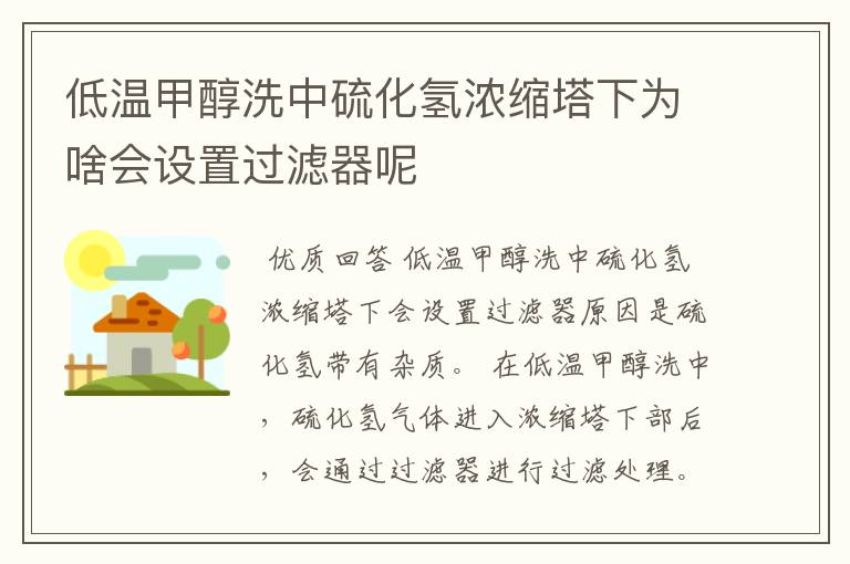 低温甲醇洗中硫化氢浓缩塔下为啥会设置过滤器呢