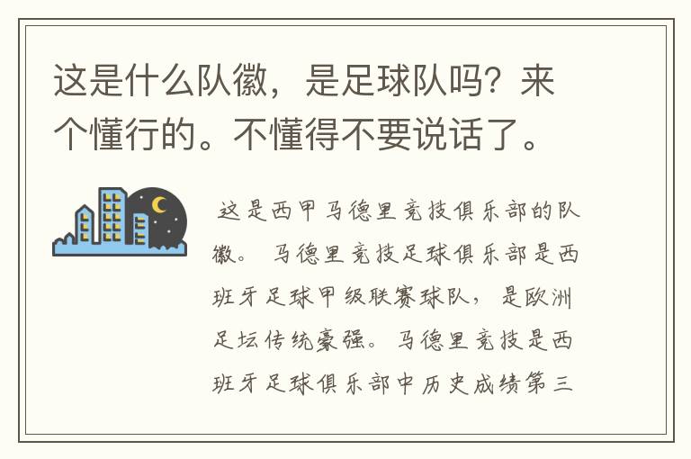 这是什么队徽，是足球队吗？来个懂行的。不懂得不要说话了。