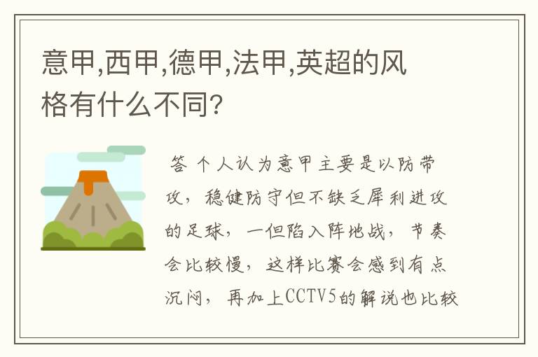 意甲,西甲,德甲,法甲,英超的风格有什么不同?