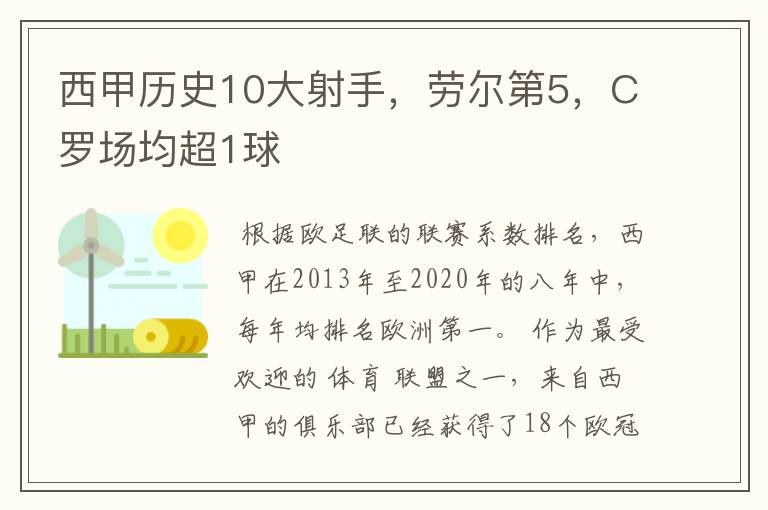 西甲历史10大射手，劳尔第5，C罗场均超1球