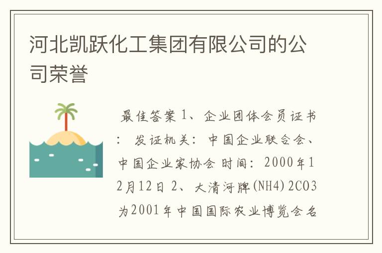 河北凯跃化工集团有限公司的公司荣誉