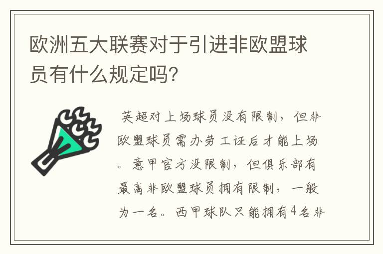 欧洲五大联赛对于引进非欧盟球员有什么规定吗？