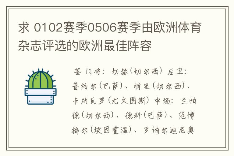 求 0102赛季0506赛季由欧洲体育杂志评选的欧洲最佳阵容