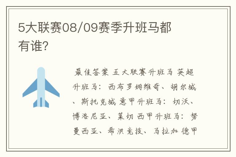 5大联赛08/09赛季升班马都有谁？