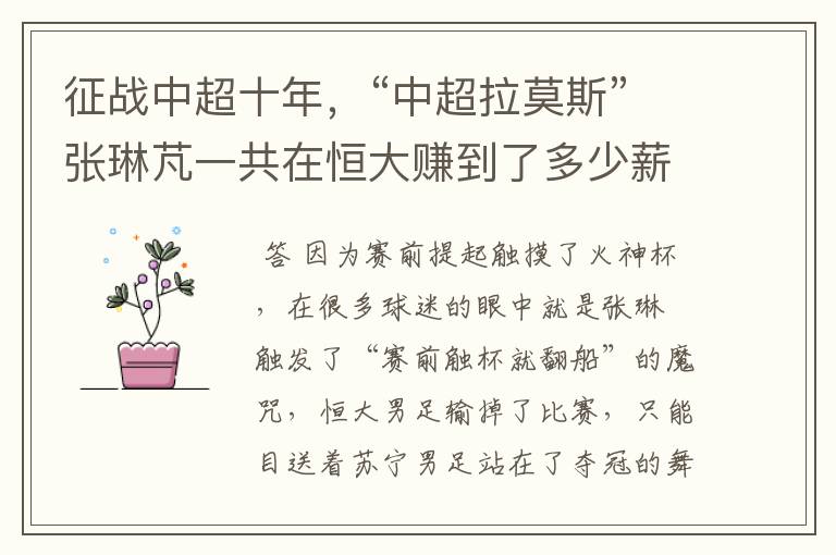 征战中超十年，“中超拉莫斯”张琳芃一共在恒大赚到了多少薪水？