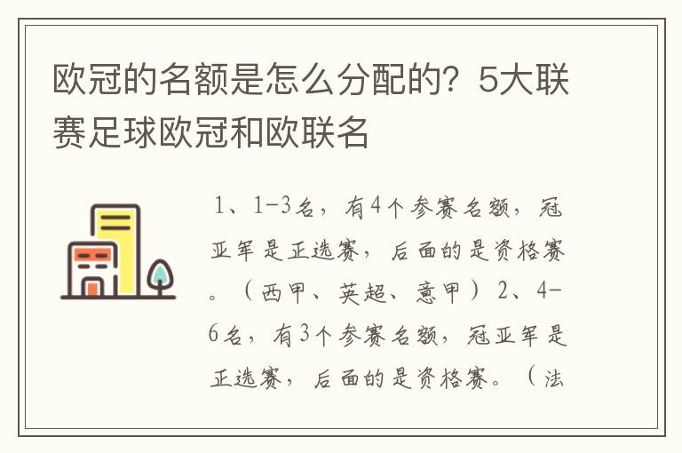 欧冠的名额是怎么分配的？5大联赛足球欧冠和欧联名