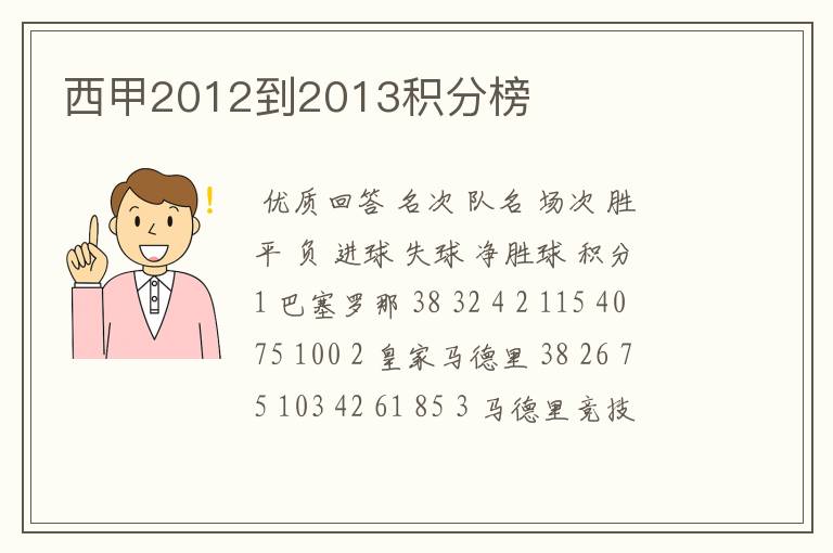 西甲2012到2013积分榜