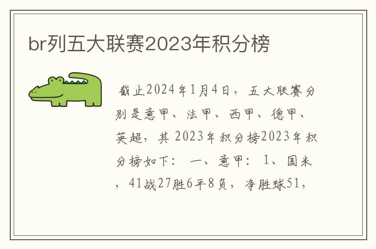 br列五大联赛2023年积分榜