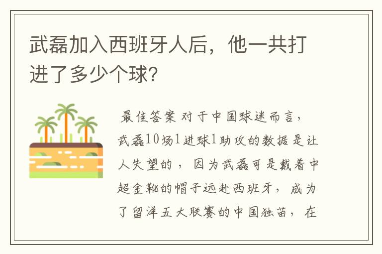 武磊加入西班牙人后，他一共打进了多少个球？