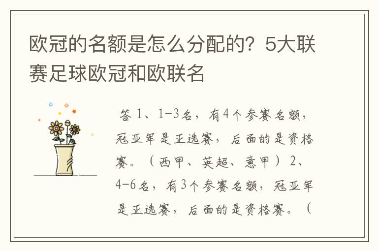 欧冠的名额是怎么分配的？5大联赛足球欧冠和欧联名