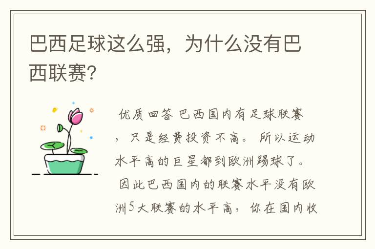 巴西足球这么强，为什么没有巴西联赛？