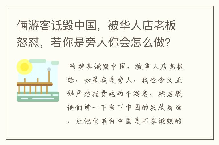 俩游客诋毁中国，被华人店老板怒怼，若你是旁人你会怎么做？