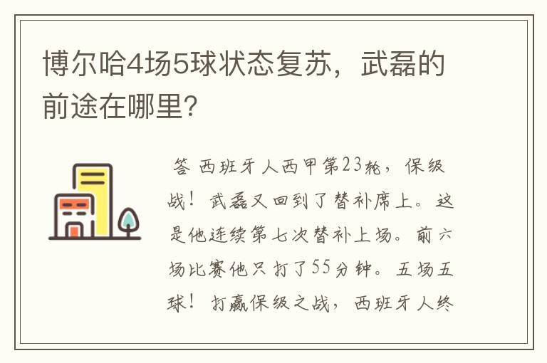 博尔哈4场5球状态复苏，武磊的前途在哪里？