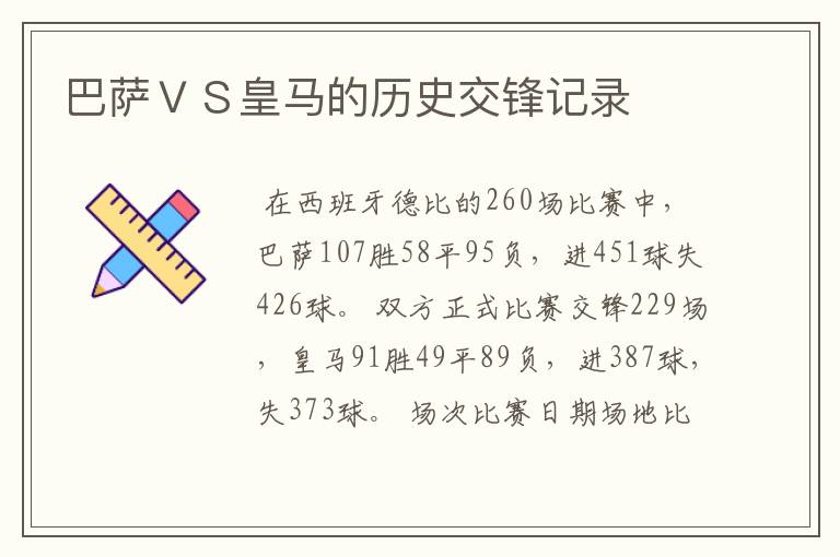 巴萨ＶＳ皇马的历史交锋记录