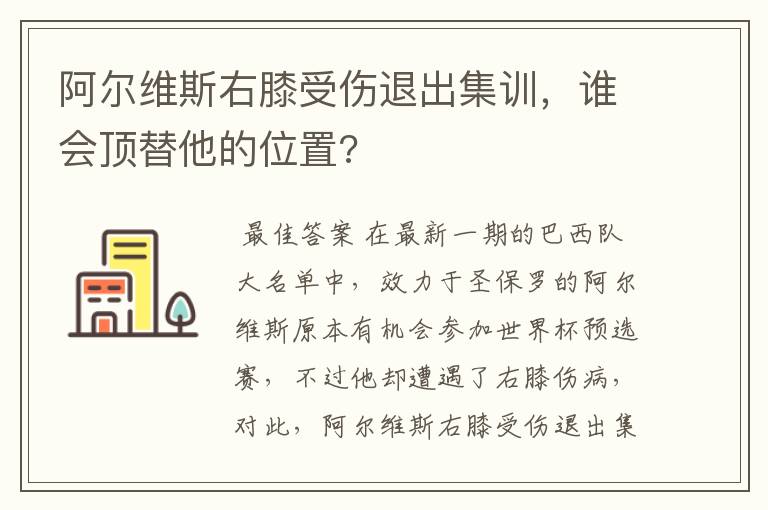 阿尔维斯右膝受伤退出集训，谁会顶替他的位置?