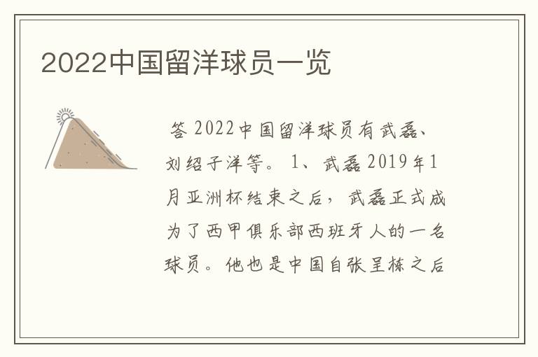 2022中国留洋球员一览