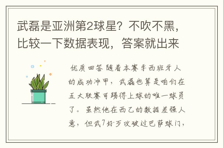 武磊是亚洲第2球星？不吹不黑，比较一下数据表现，答案就出来了