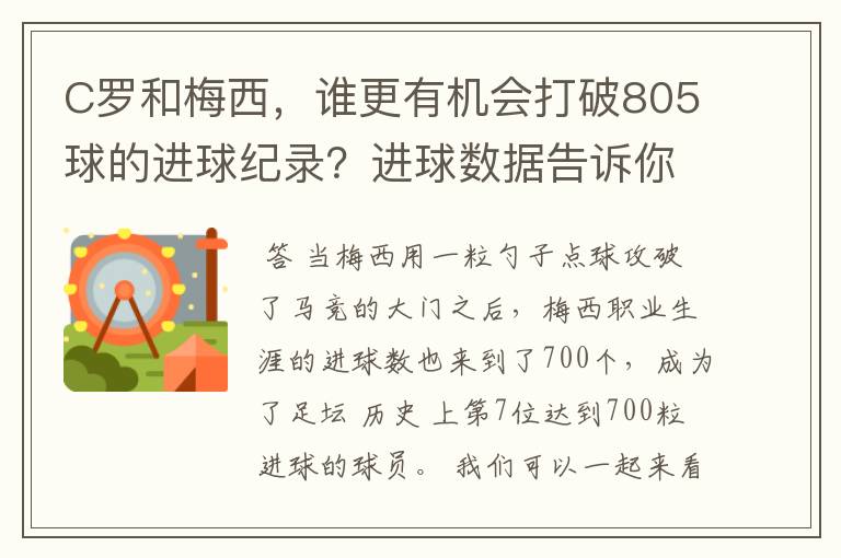 C罗和梅西，谁更有机会打破805球的进球纪录？进球数据告诉你答案