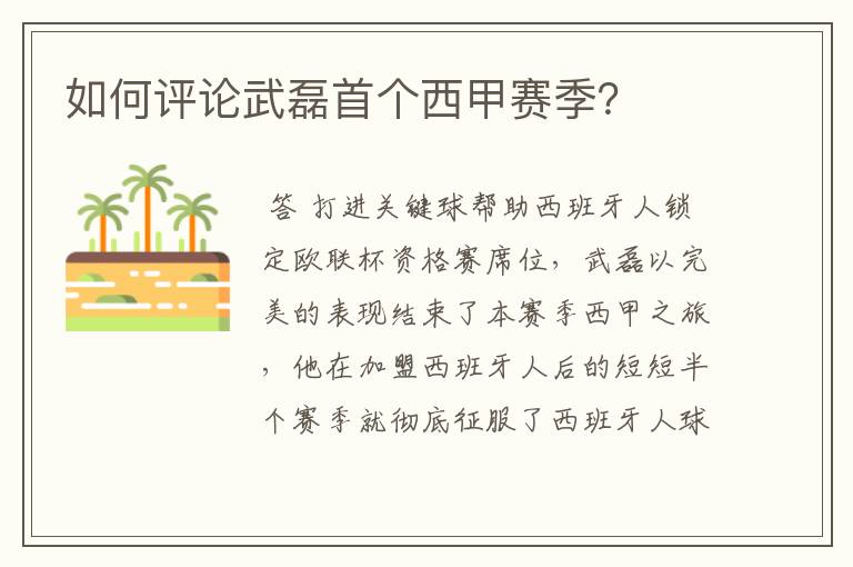 如何评论武磊首个西甲赛季？