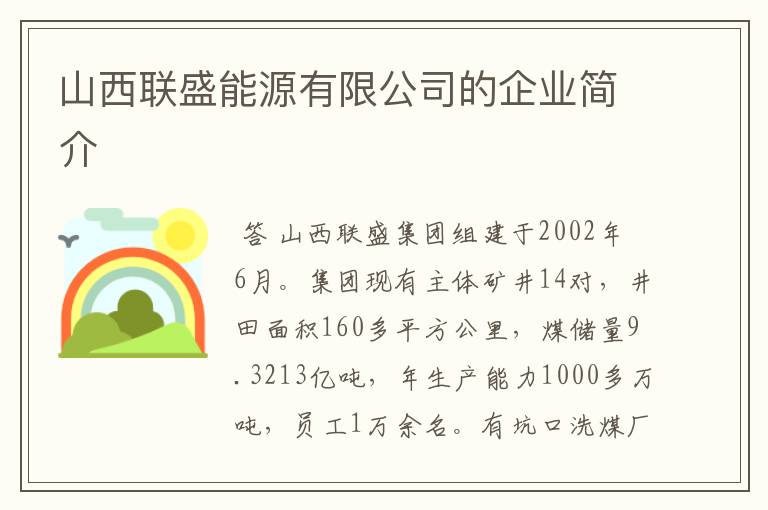 山西联盛能源有限公司的企业简介