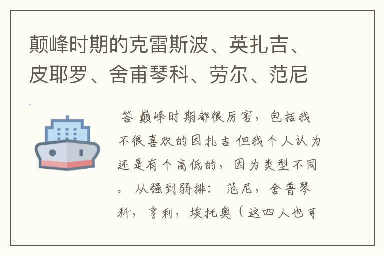 颠峰时期的克雷斯波、英扎吉、皮耶罗、舍甫琴科、劳尔、范尼、埃托奥、弗兰、欧文、比利亚由强到弱怎么排