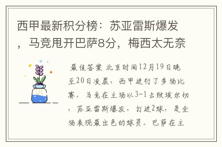 西甲最新积分榜：苏亚雷斯爆发，马竞甩开巴萨8分，梅西太无奈