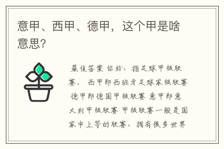 意甲、西甲、德甲，这个甲是啥意思？