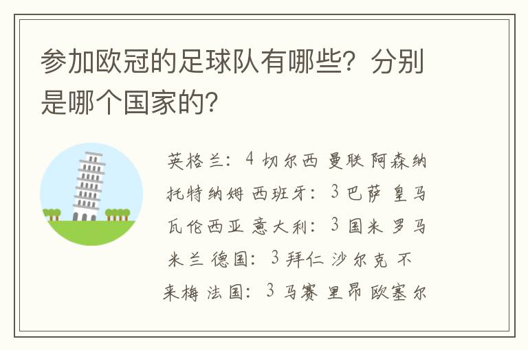 参加欧冠的足球队有哪些？分别是哪个国家的？