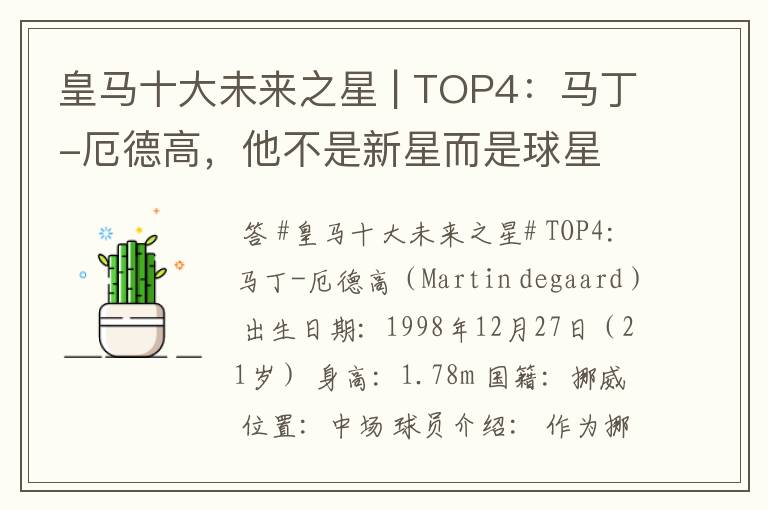 皇马十大未来之星 | TOP4：马丁-厄德高，他不是新星而是球星