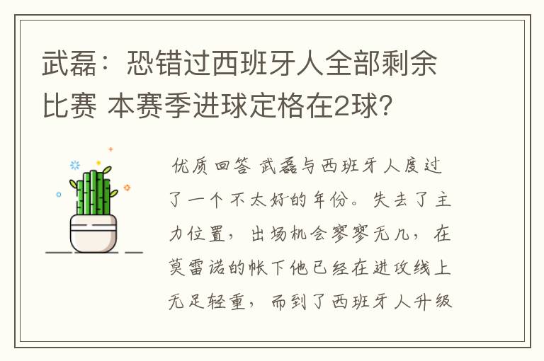 武磊：恐错过西班牙人全部剩余比赛 本赛季进球定格在2球？