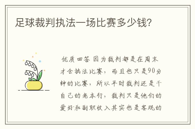 足球裁判执法一场比赛多少钱？