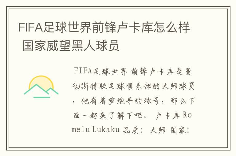 FIFA足球世界前锋卢卡库怎么样 国家威望黑人球员