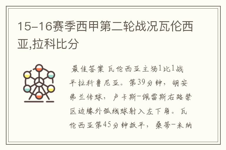 15-16赛季西甲第二轮战况瓦伦西亚,拉科比分