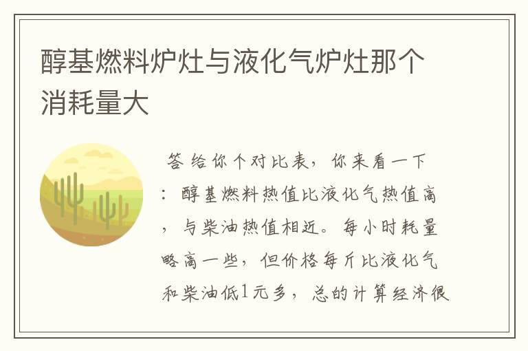 醇基燃料炉灶与液化气炉灶那个消耗量大