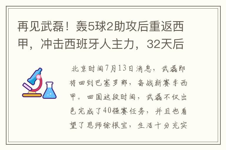 再见武磊！轰5球2助攻后重返西甲，冲击西班牙人主力，32天后首秀