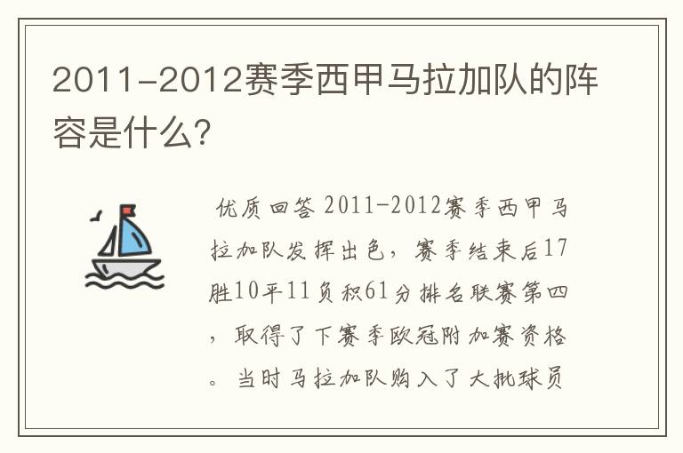 2011-2012赛季西甲马拉加队的阵容是什么？