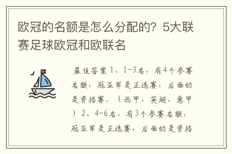 欧冠的名额是怎么分配的？5大联赛足球欧冠和欧联名