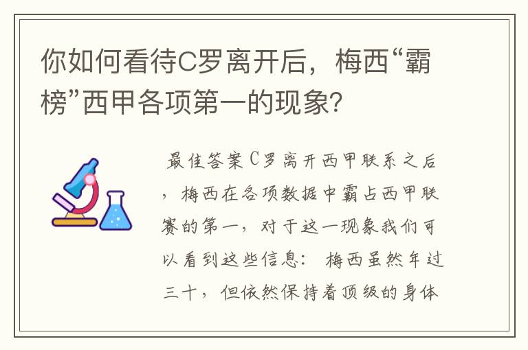 你如何看待C罗离开后，梅西“霸榜”西甲各项第一的现象？