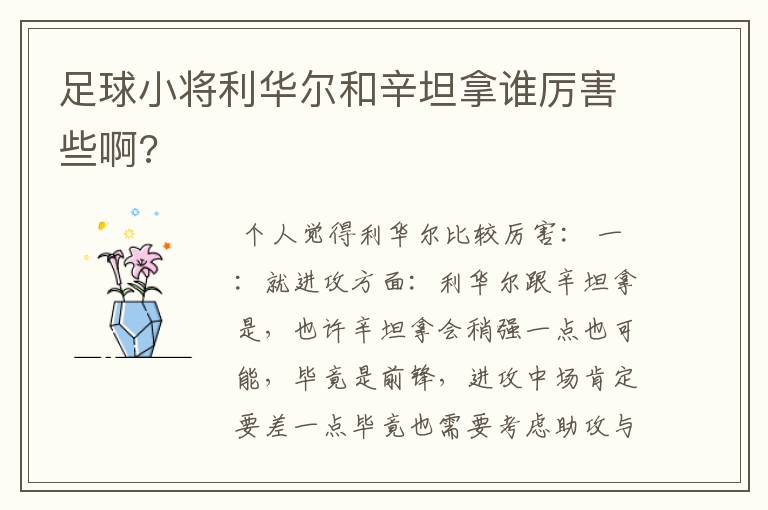 足球小将利华尔和辛坦拿谁厉害些啊?