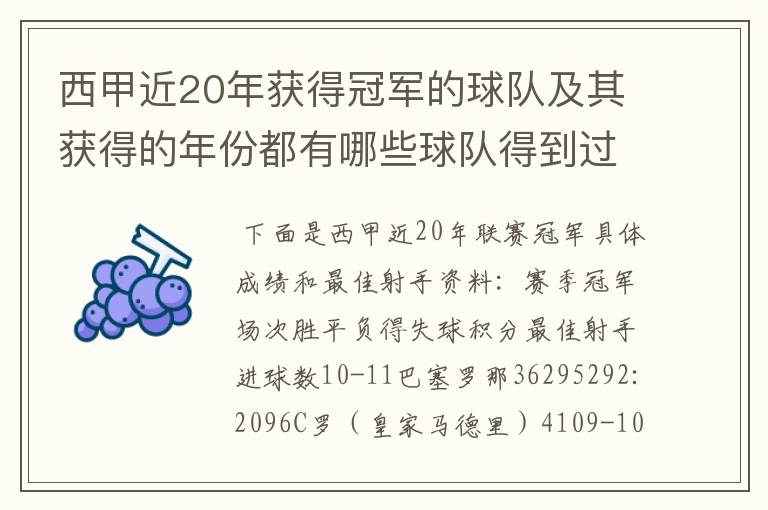 西甲近20年获得冠军的球队及其获得的年份都有哪些球队得到过意大利