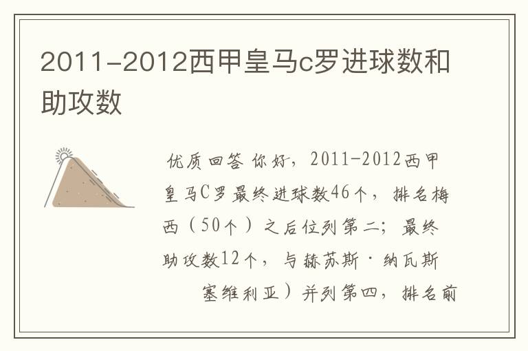 2011-2012西甲皇马c罗进球数和助攻数