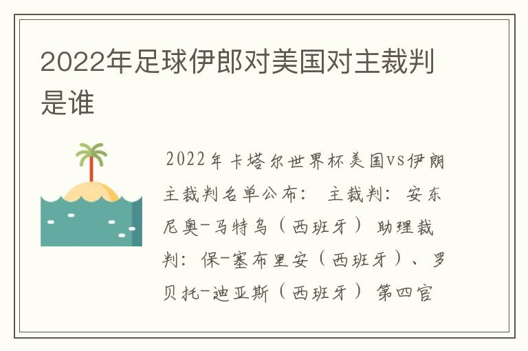 2022年足球伊郎对美国对主裁判是谁