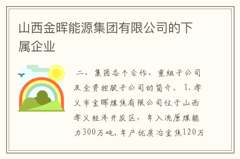 山西金晖能源集团有限公司的下属企业