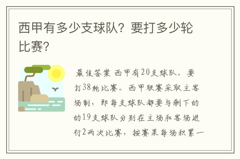 西甲有多少支球队？要打多少轮比赛？