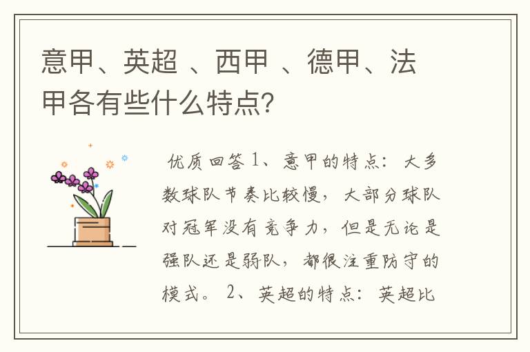 意甲、英超 、西甲 、德甲、法甲各有些什么特点？