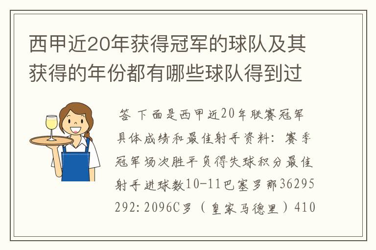 西甲近20年获得冠军的球队及其获得的年份都有哪些球队得到过意大利